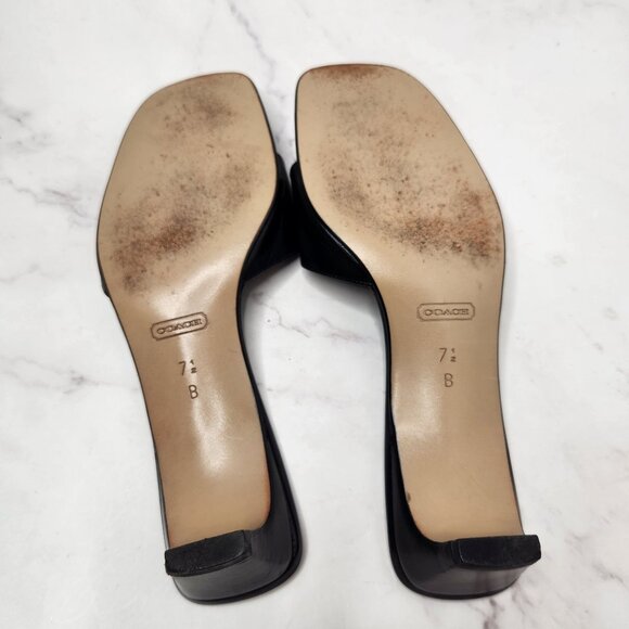 Coach Black Leather Kitten Heel Black Slide Sandals Heels Y2K 90s Women's 7.5 - Picture 7 of 9